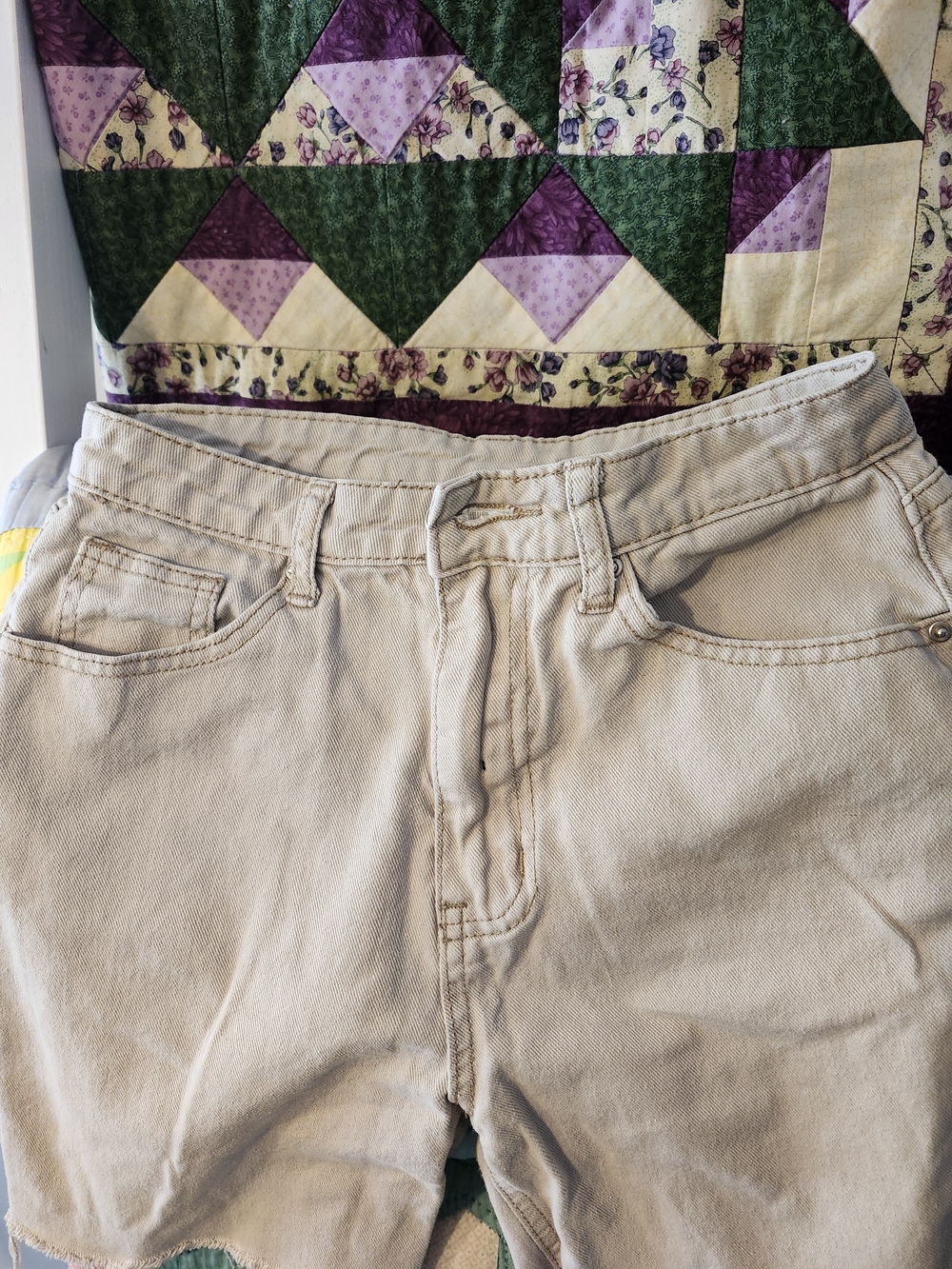 Neutral Beige High-Waist Denim Shorts